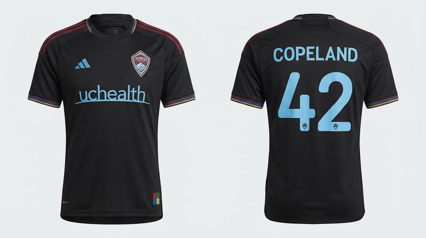 Black Colorado Rapids 2 style soccer jersey number 42 - front and back view