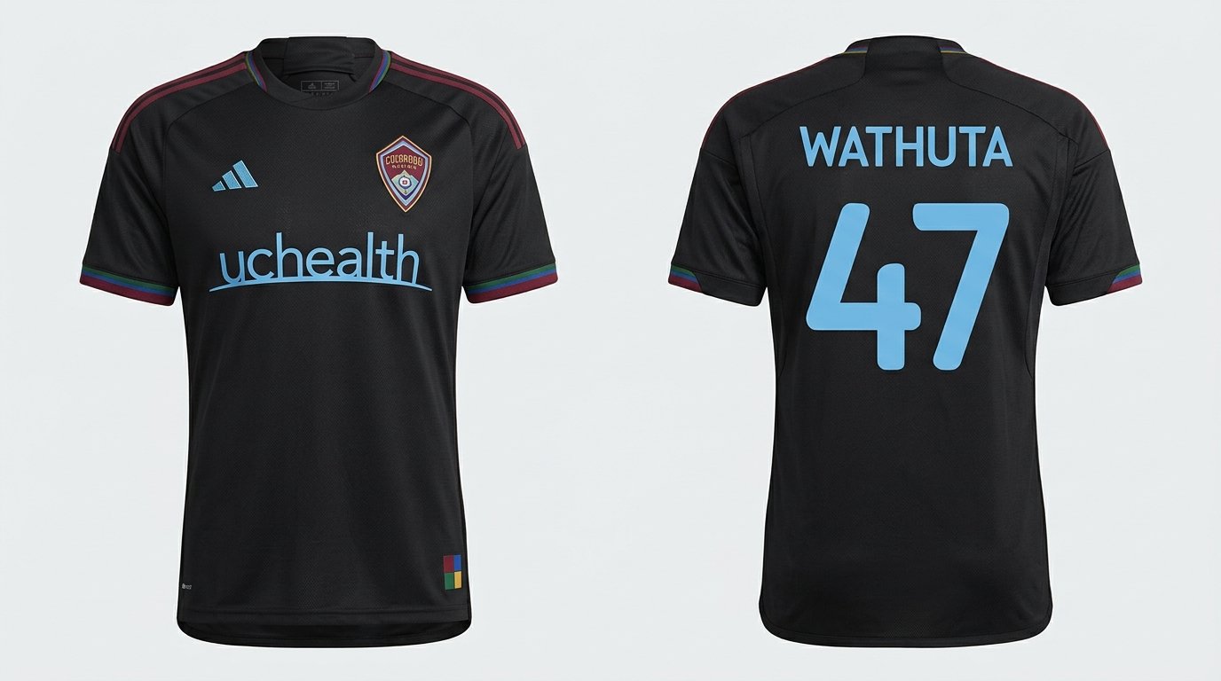 Black Colorado Rapids 2 style soccer jersey number 47 - front and back view