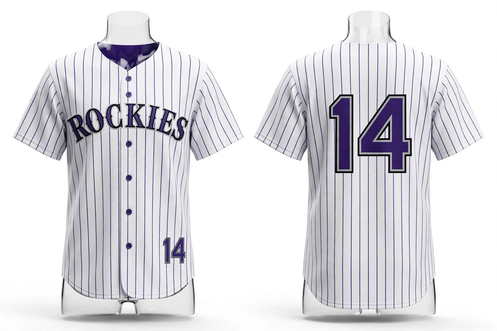 White Colorado Rockies style home baseball jersey number 14 - front and back view