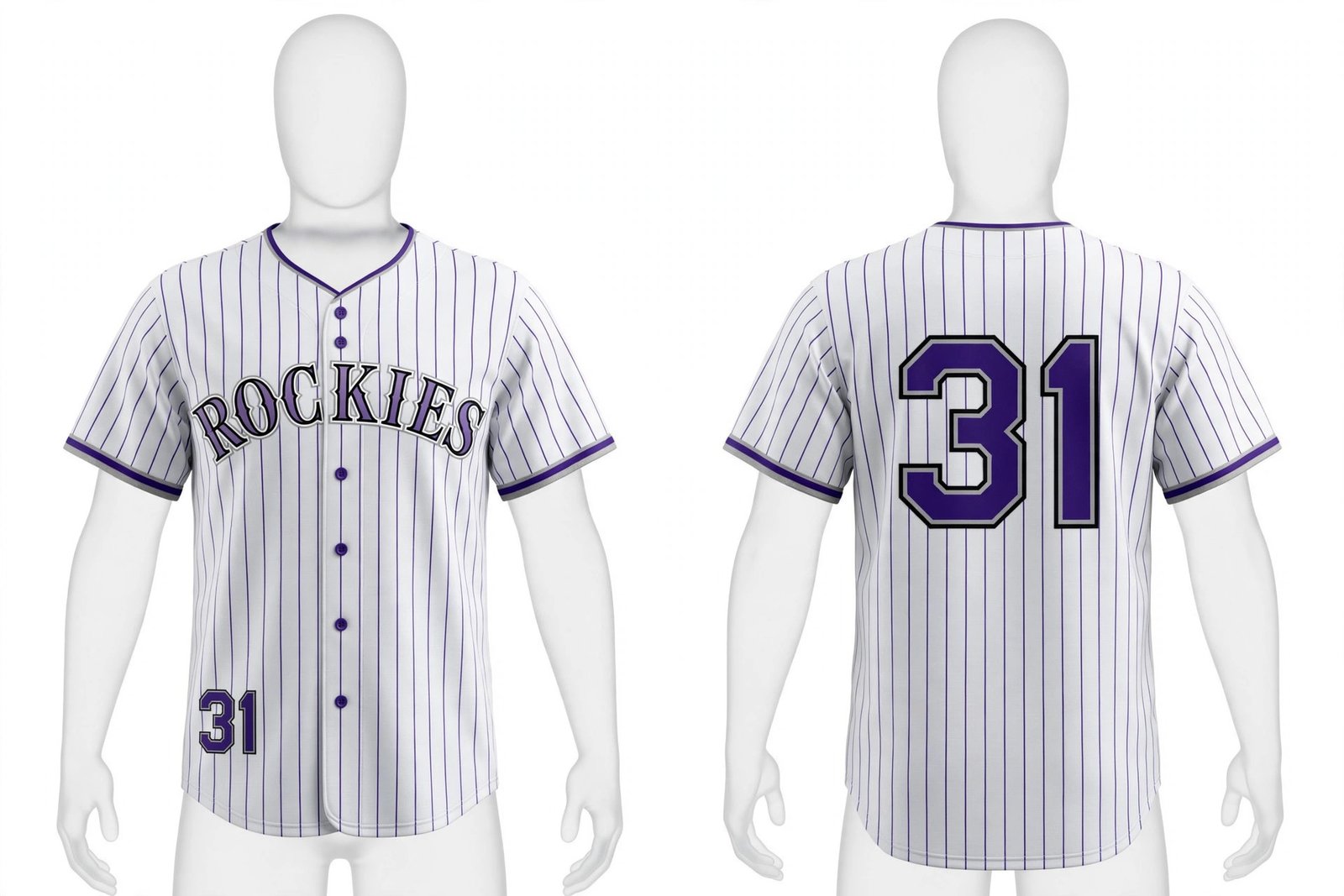 White Colorado Rockies style home baseball jersey number 31 - front and back view