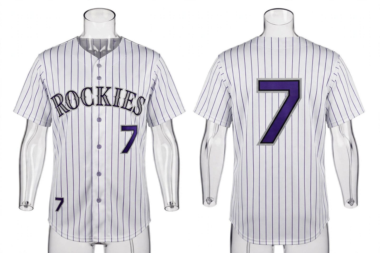 White Colorado Rockies style home baseball jersey number 7 - front and back view