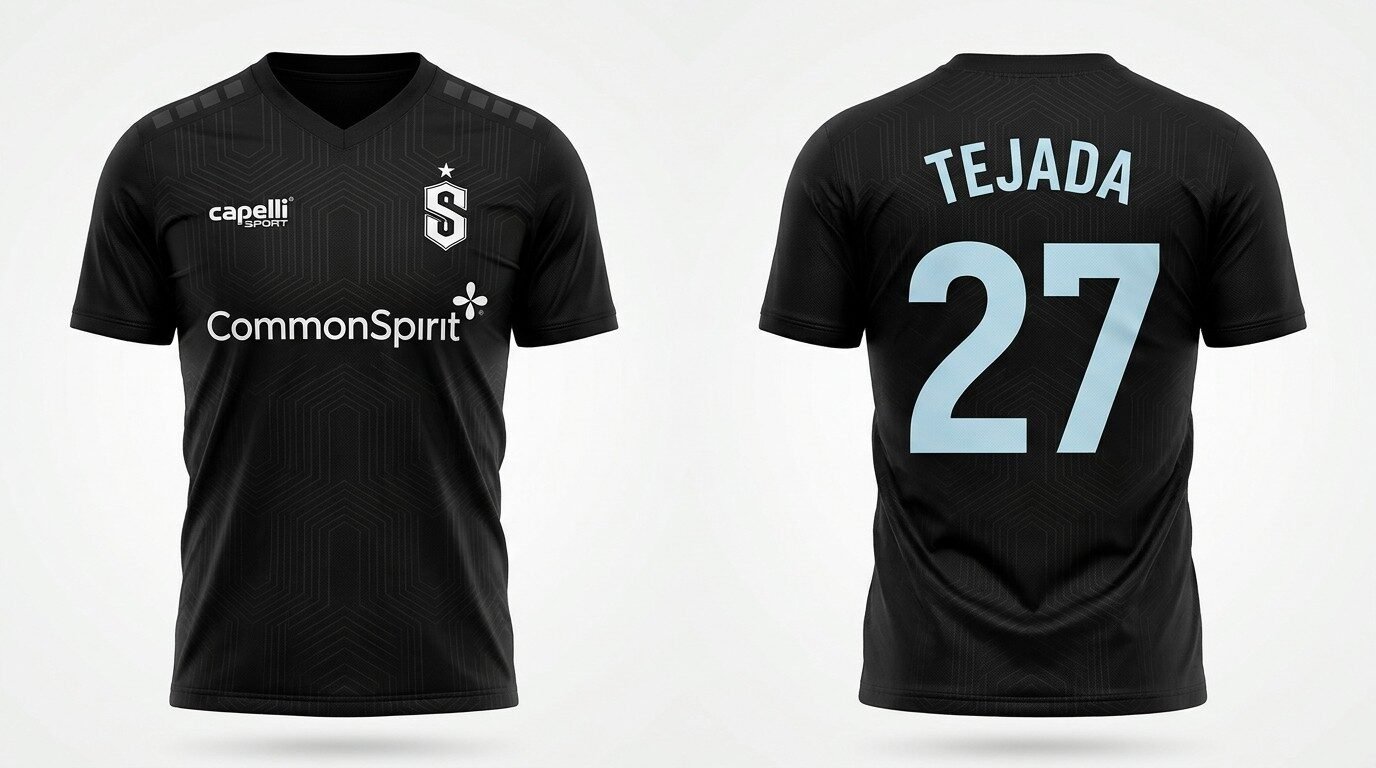 Black Colorado Springs Switchbacks style soccer jersey number 27 - front and back view