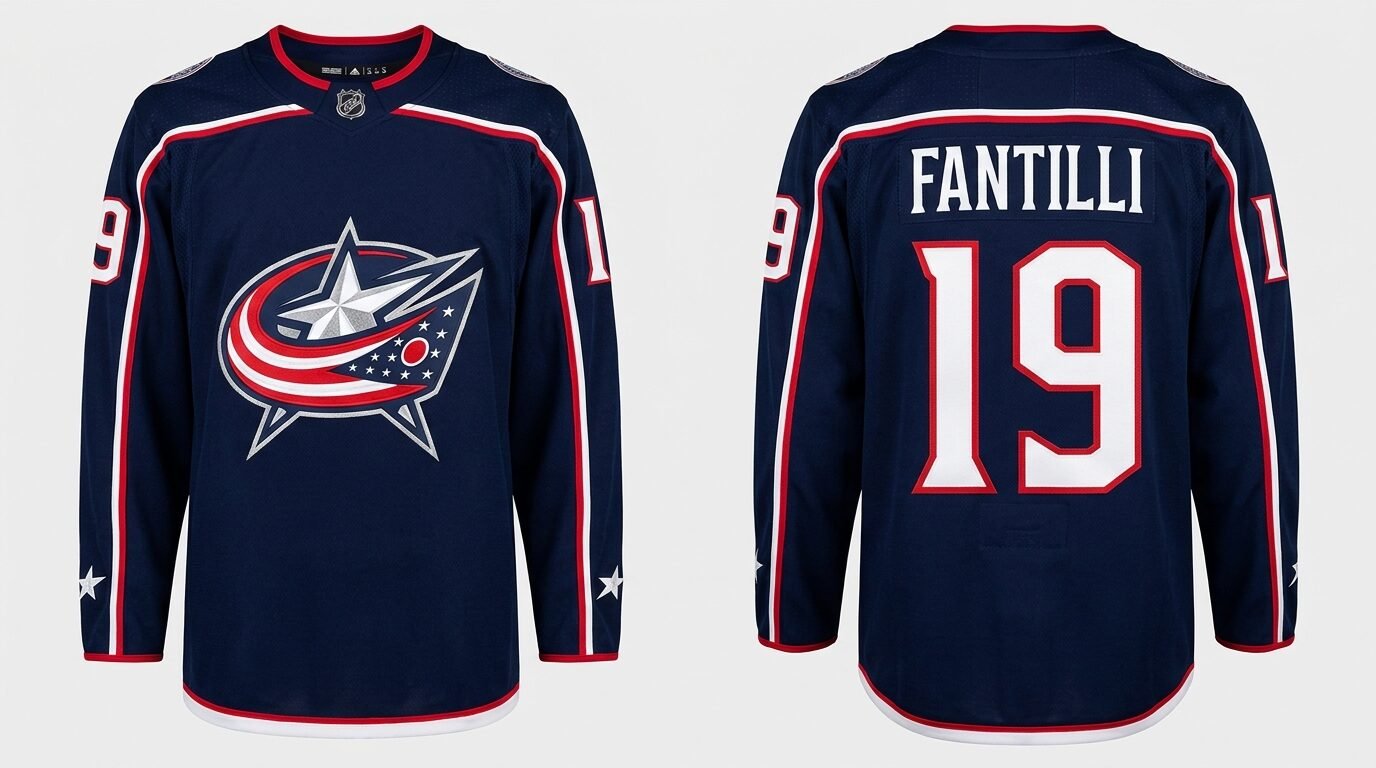 Navy Columbus Blue Jackets style hockey jersey number 19 - front and back view