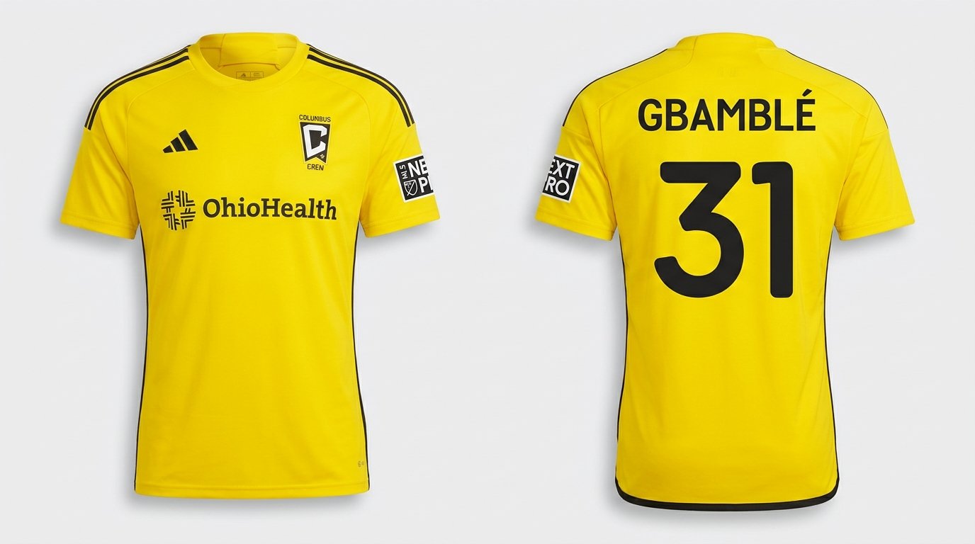 Yellow Columbus Crew 2 style soccer jersey number 31 - front and back view