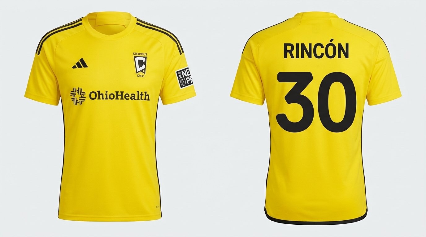 Yellow Columbus Crew 2 style soccer jersey number 30 - front and back view