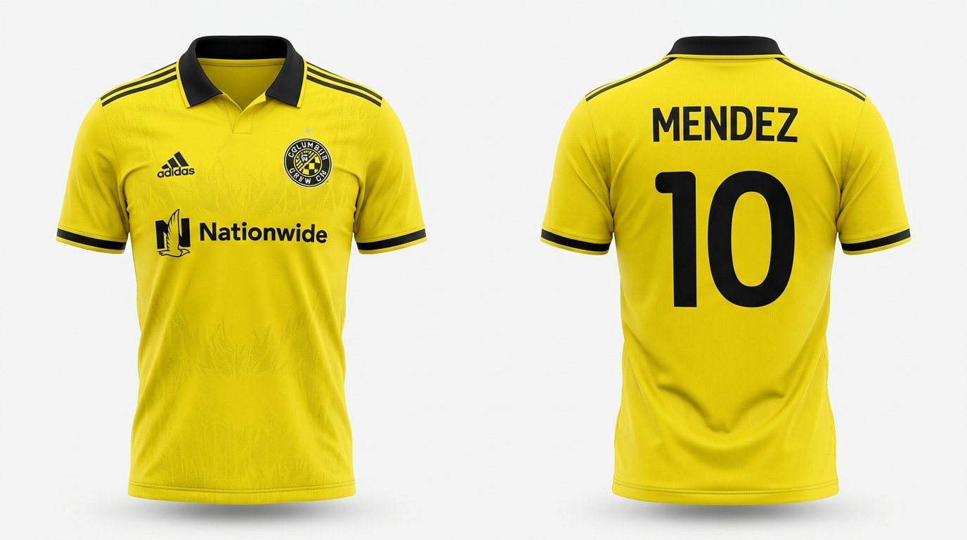 Yellow Columbus Crew style soccer jersey number 10 - front and back view