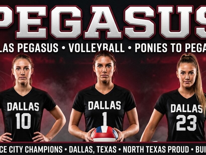 Dallas Pegasus 2026 poster banner — Zagurski, Thompson and Gillett in the black VLA jerseys