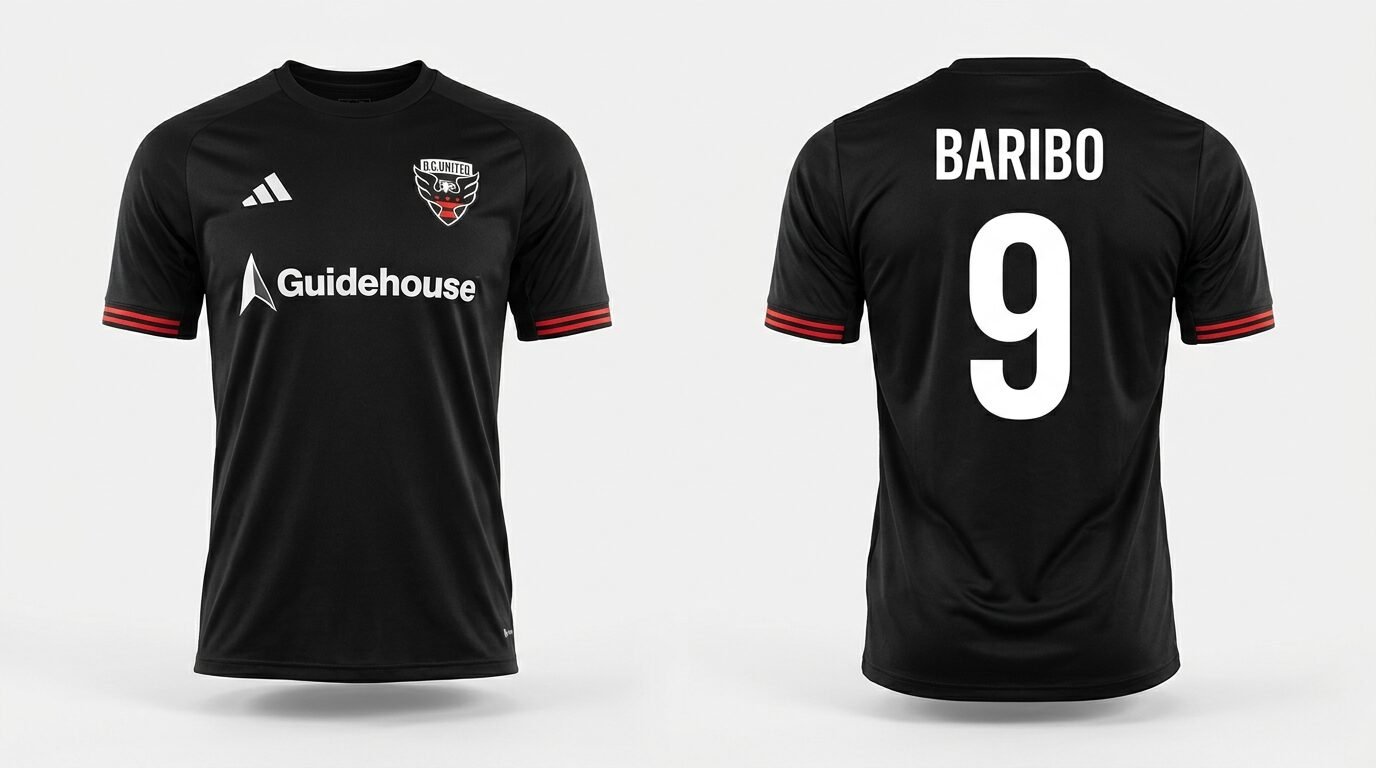 Black D.C. United style soccer jersey number 9 - front and back view