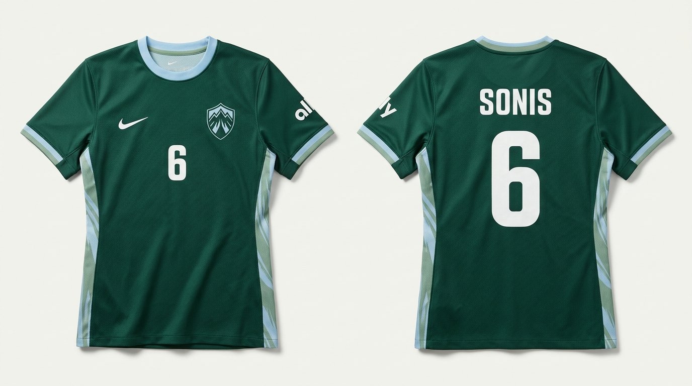 Evergreen Denver Summit FC style soccer jersey number 6 with white back print - front and back view