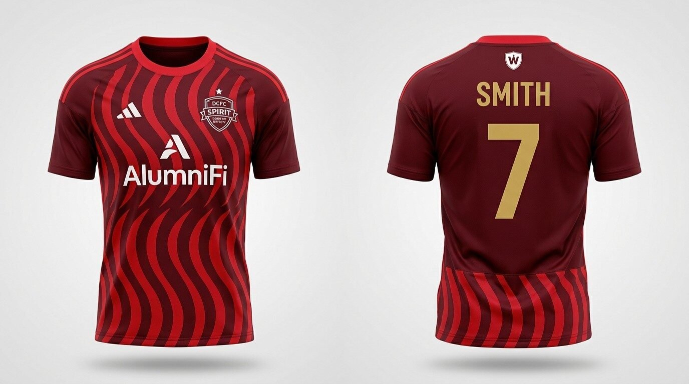 maroon Detroit City FC style soccer jersey number 7 - front and back view