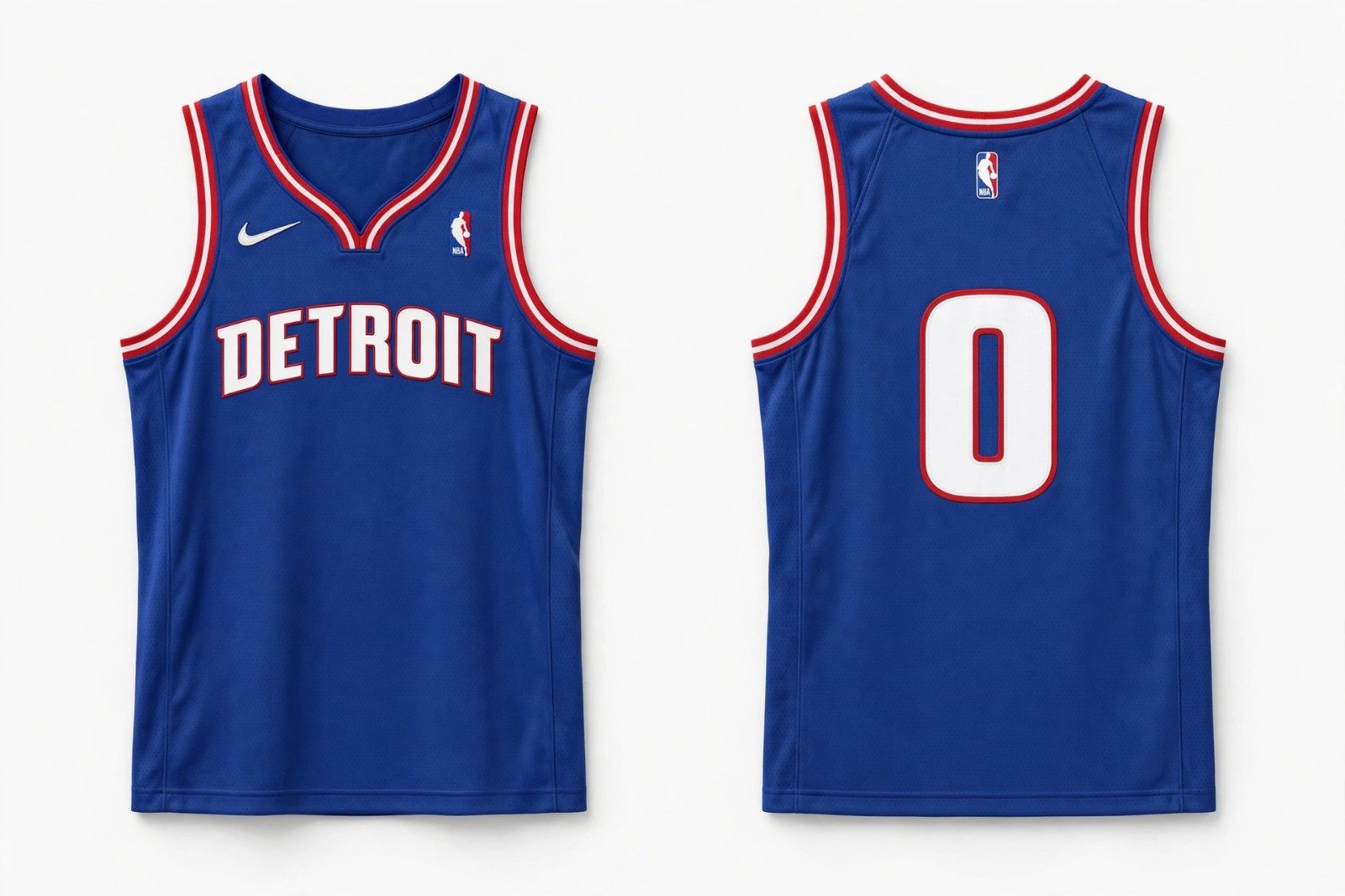 Blue Detroit Pistons basketball jersey number 0 – front and back view