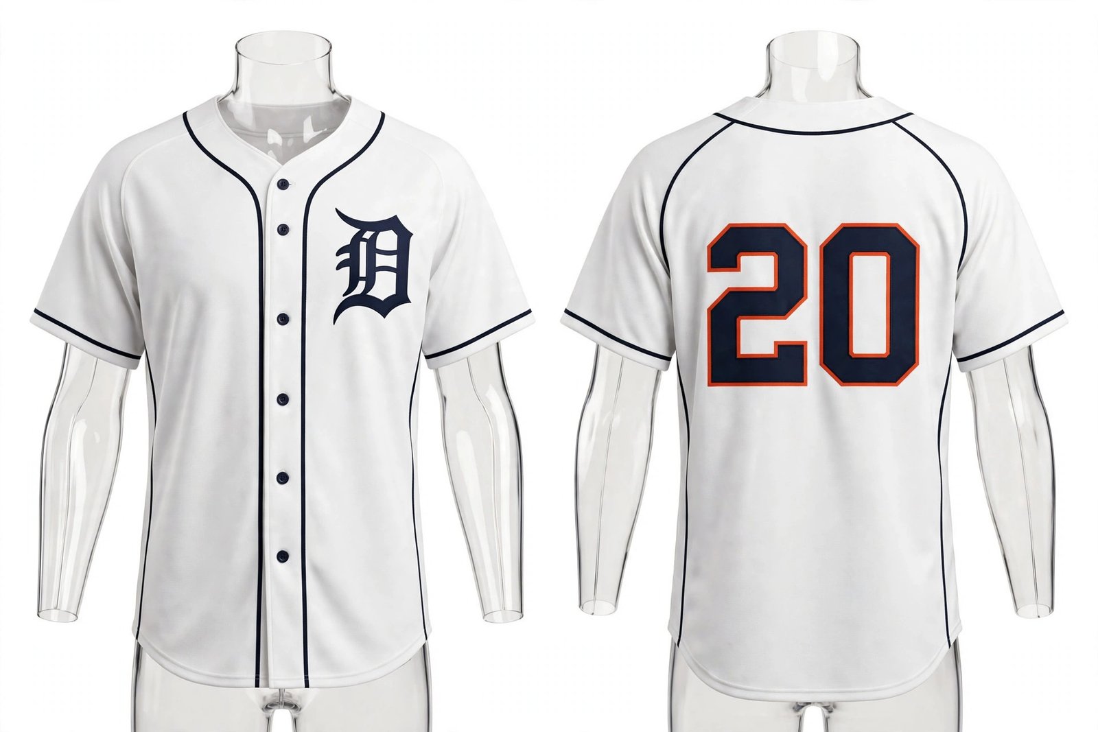 White Detroit Tigers style home baseball jersey number 20 - front and back view