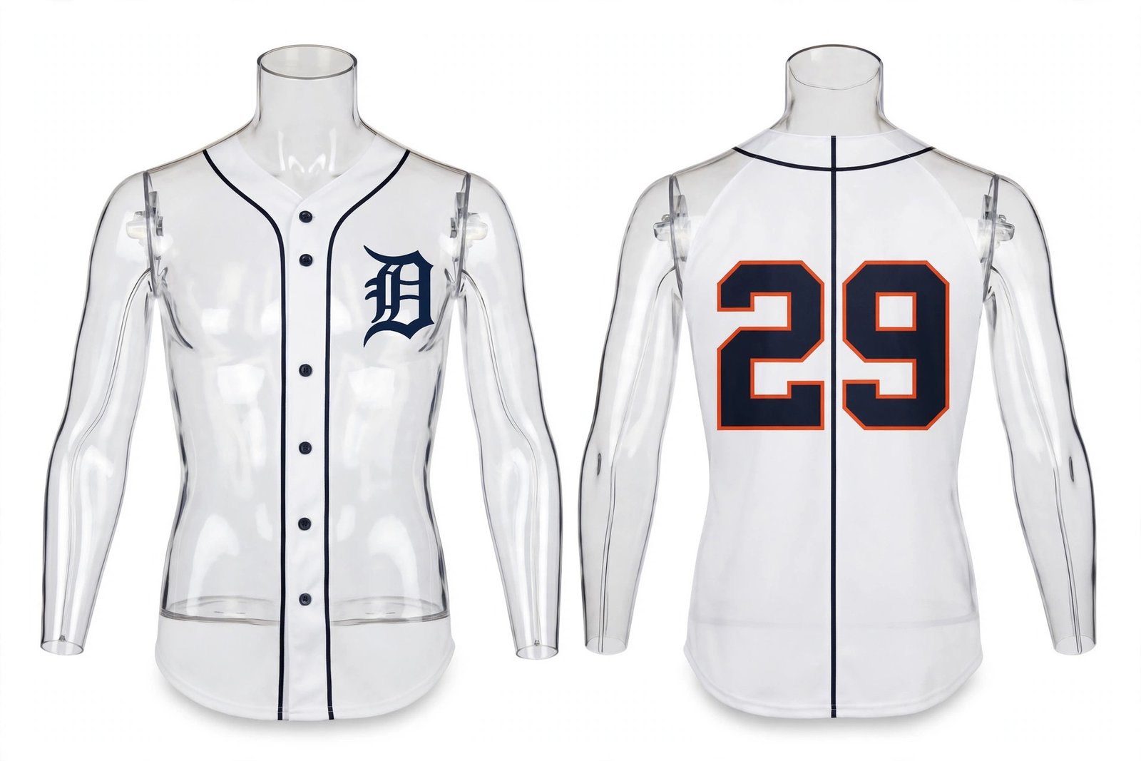 White Detroit Tigers style home baseball jersey number 29 - front and back view