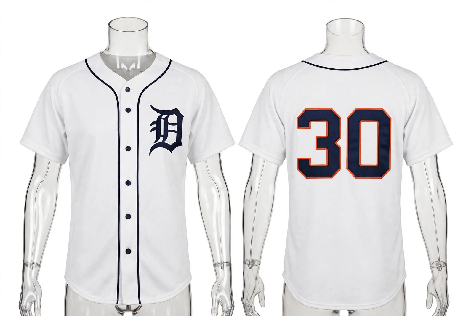 White Detroit Tigers style home baseball jersey number 30 - front and back view