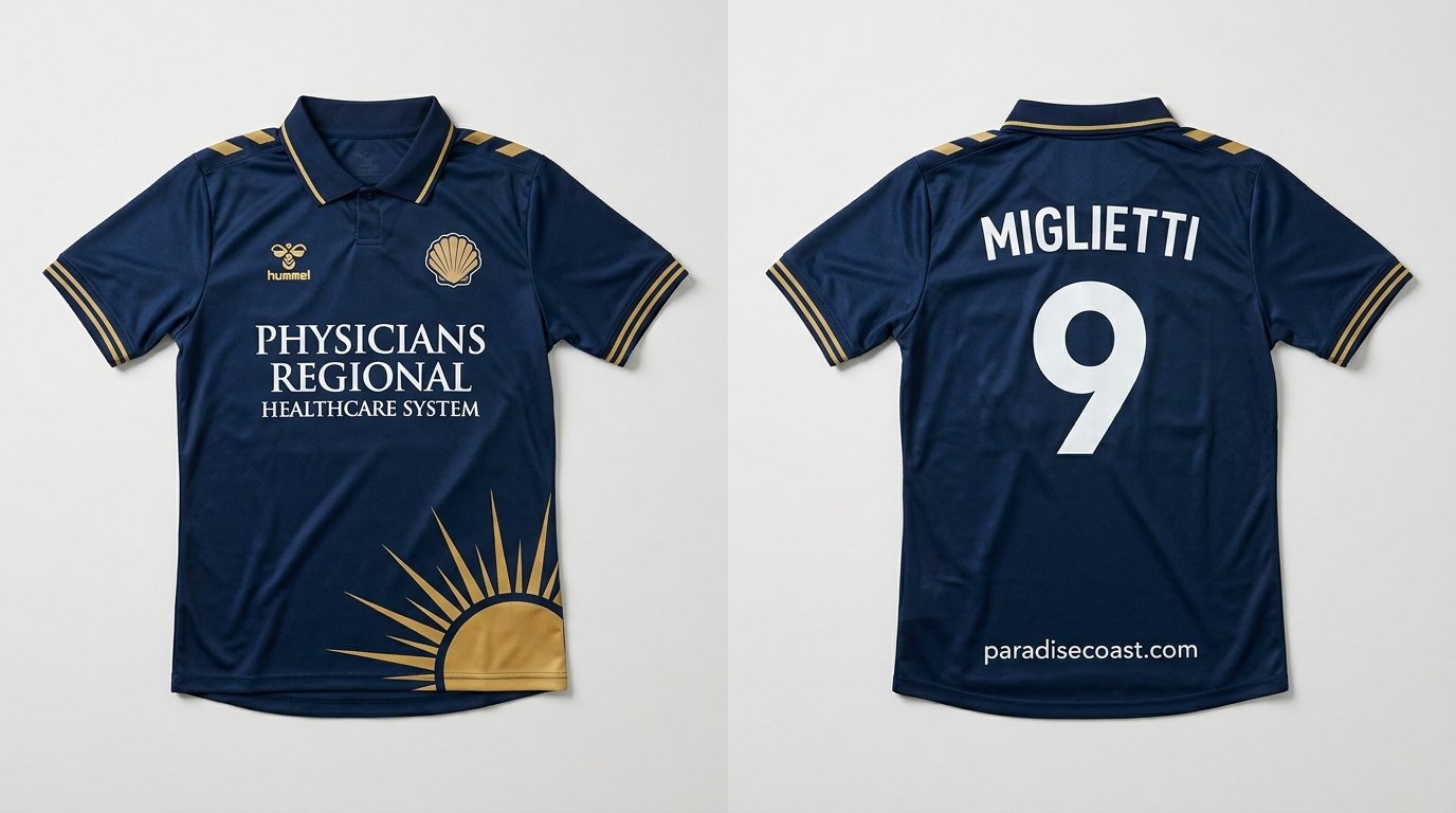 Navy FC Naples style soccer jersey number 9 - front and back view