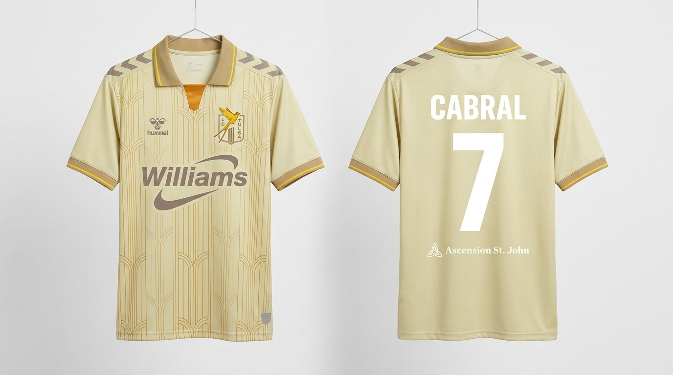 limestone gold FC Tulsa style soccer jersey number 7 - front and back view