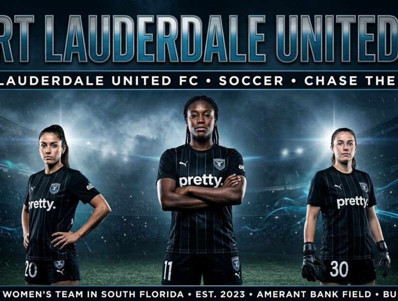 Fort Lauderdale United FC 2026 poster banner with Sh'nia Gordon, Kiara Locklear and Haley Craig