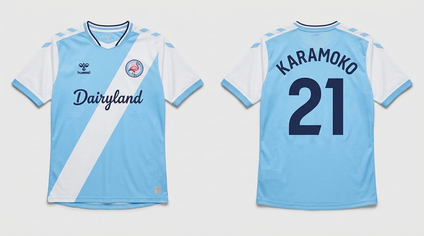 Sky blue Forward Madison FC style soccer jersey number 21 - front and back view