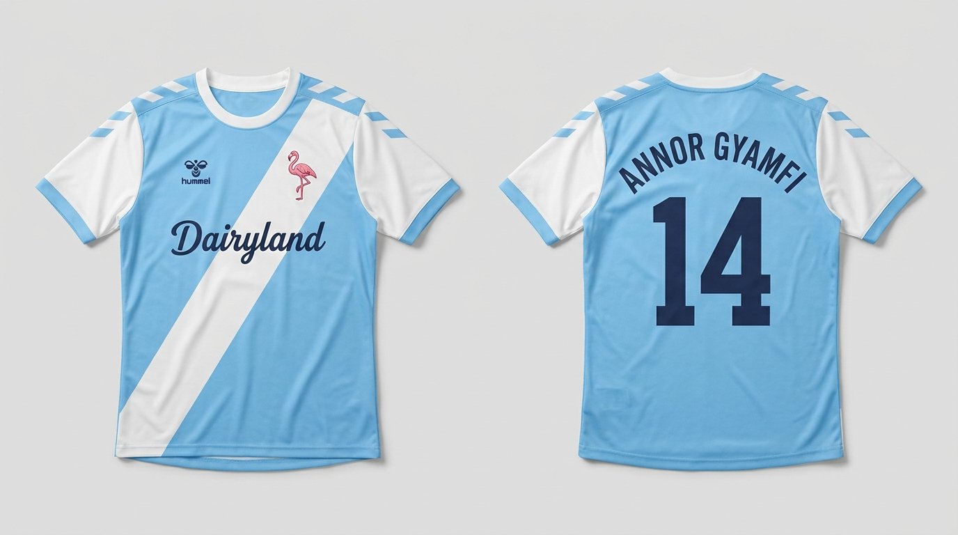 Sky blue Forward Madison FC style soccer jersey number 14 - front and back view