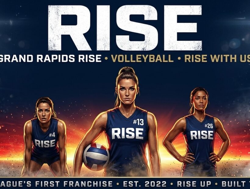 Grand Rapids Rise 2026 poster banner with Paige Briggs-Romine, Carli Snyder and Morgan Hentz