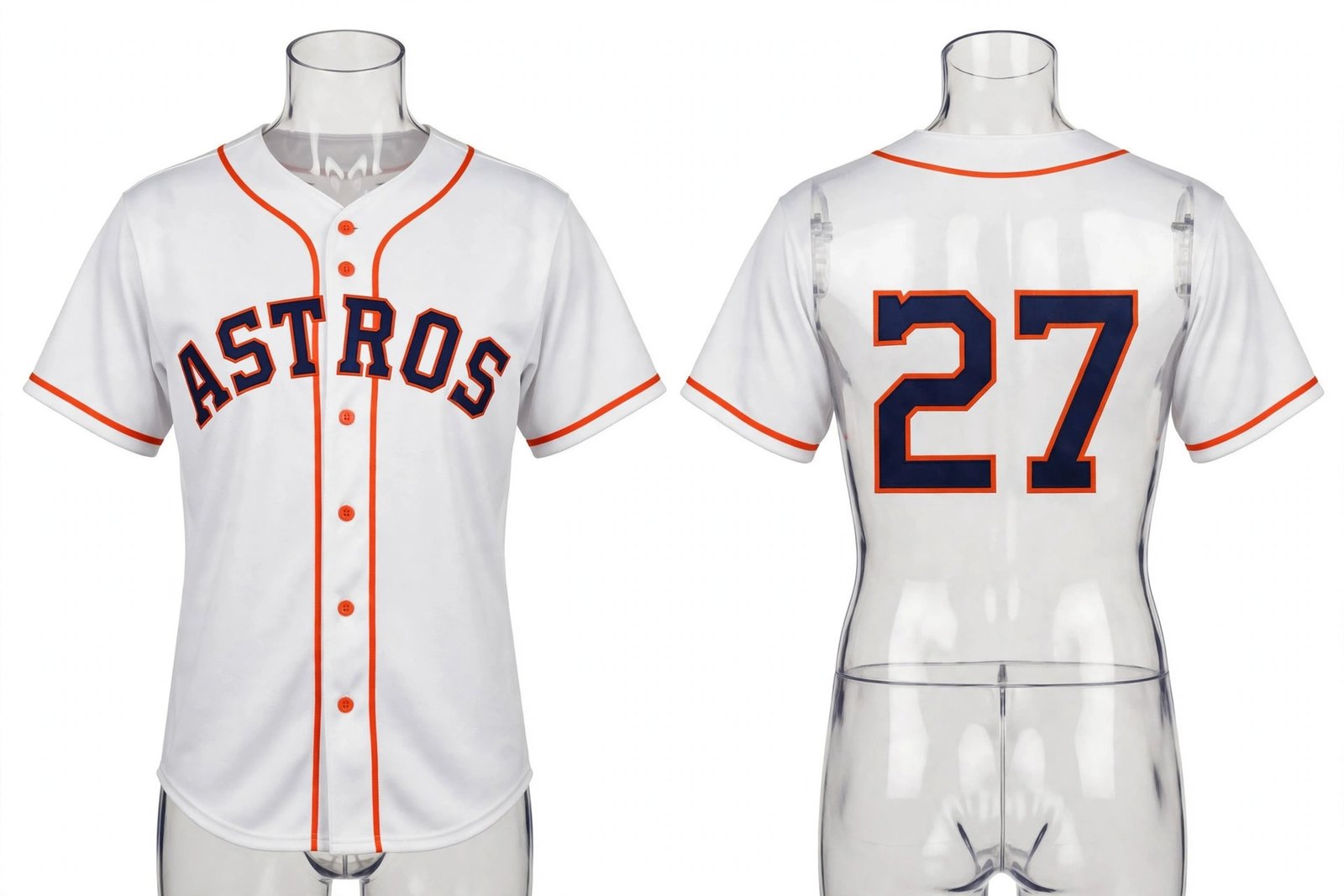 White Houston Astros style home baseball jersey number 27 - front and back view