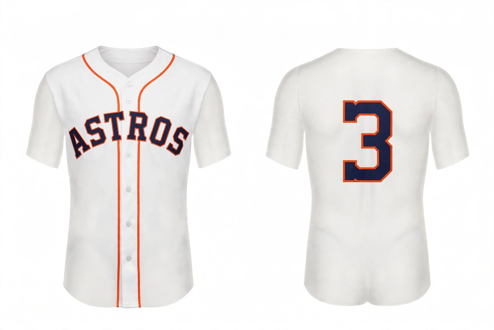 White Houston Astros style home baseball jersey number 3 - front and back view