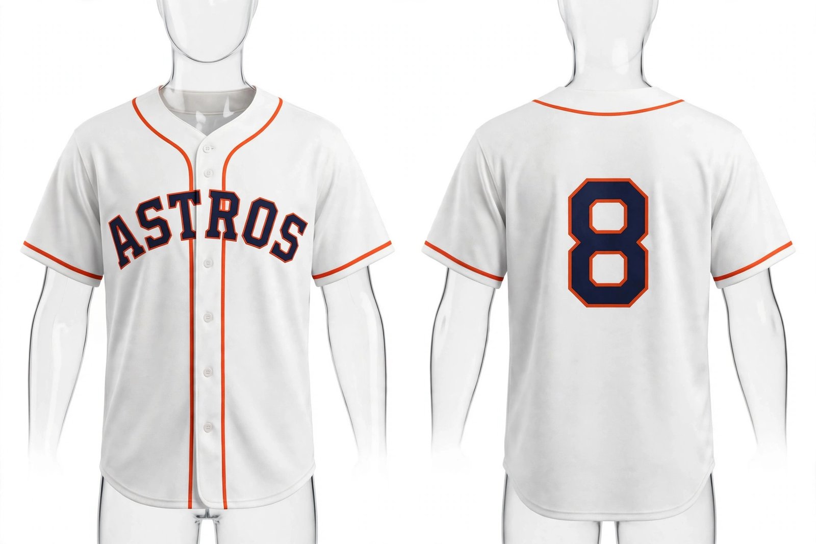 White Houston Astros style home baseball jersey number 8 - front and back view