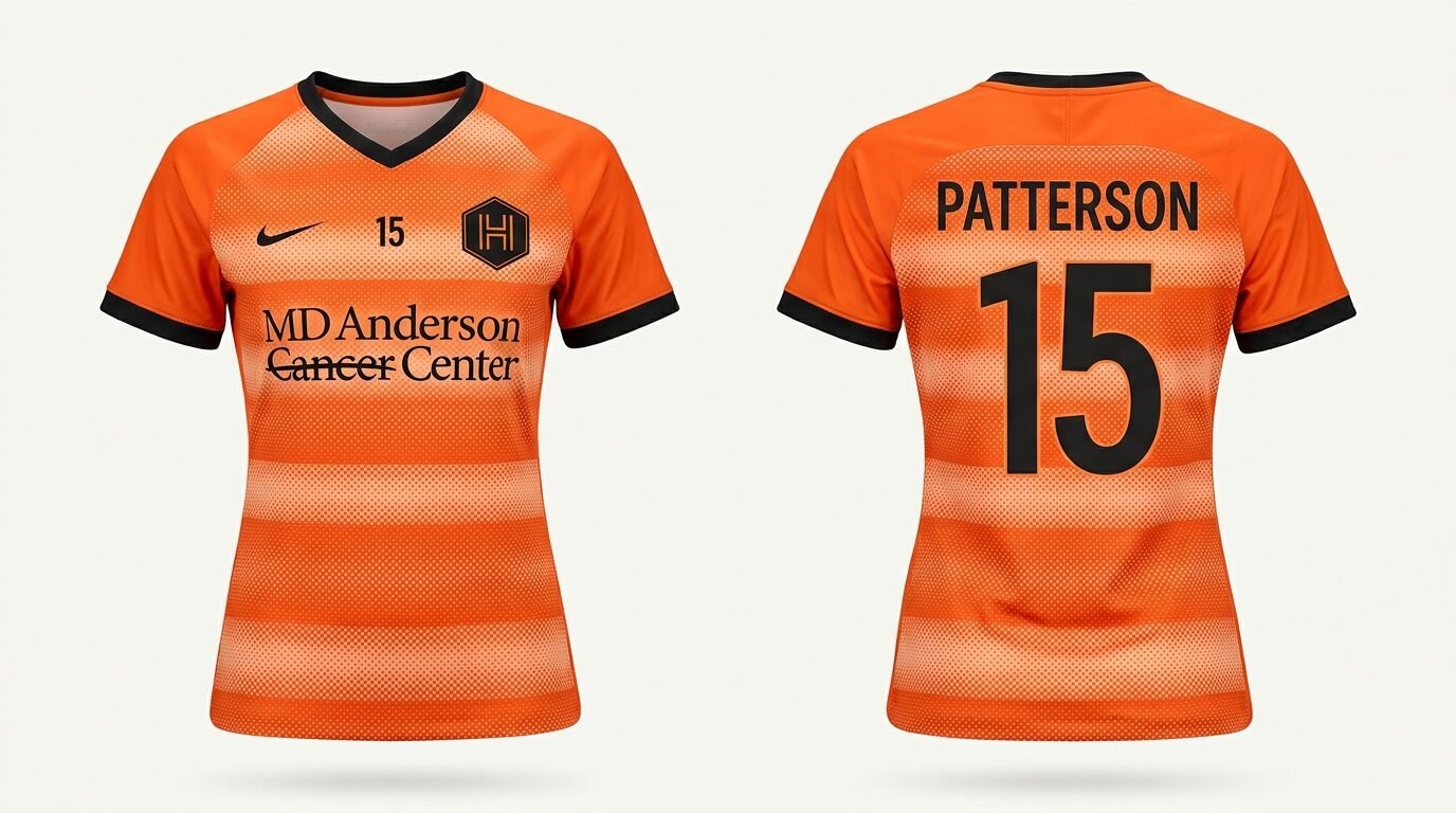 Orange Houston Dash style soccer jersey number 15 - front and back view