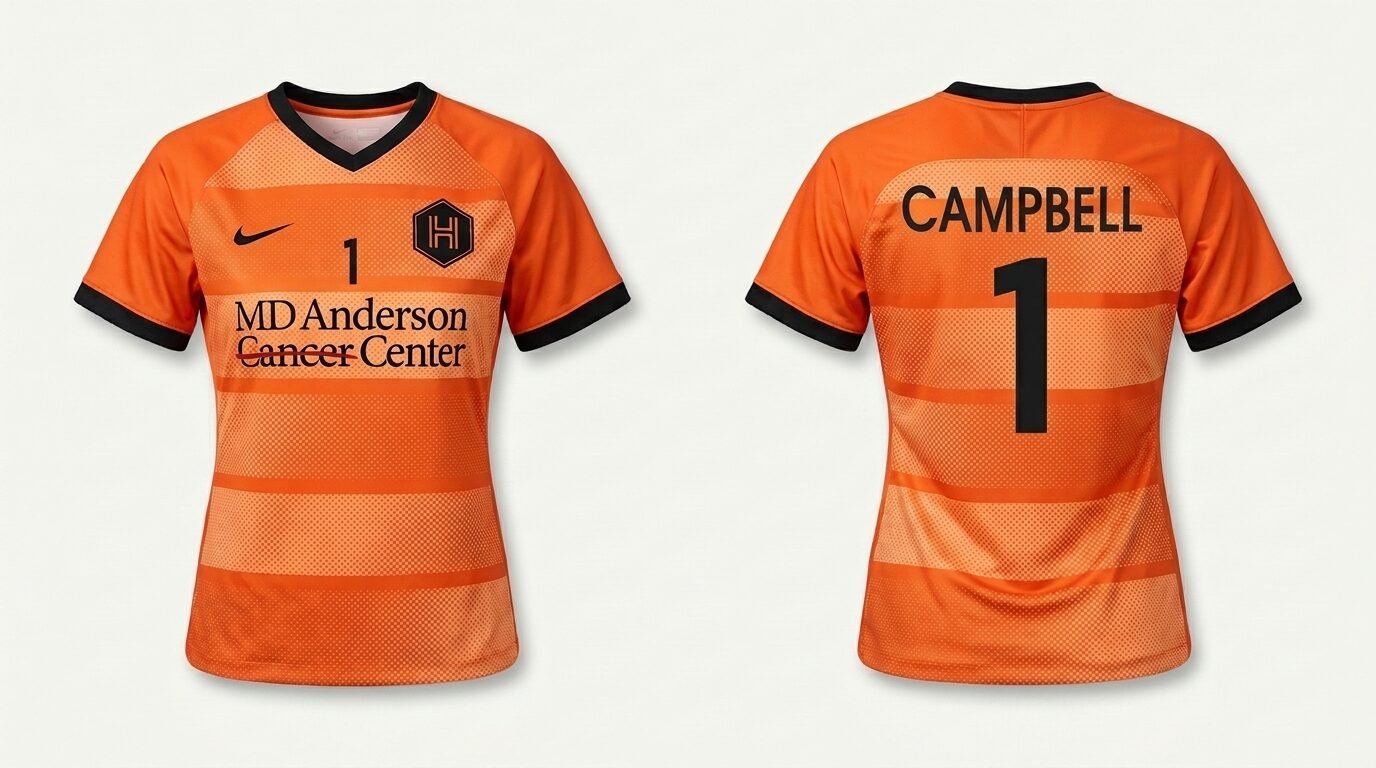 Orange Houston Dash style soccer jersey number 1 - front and back view