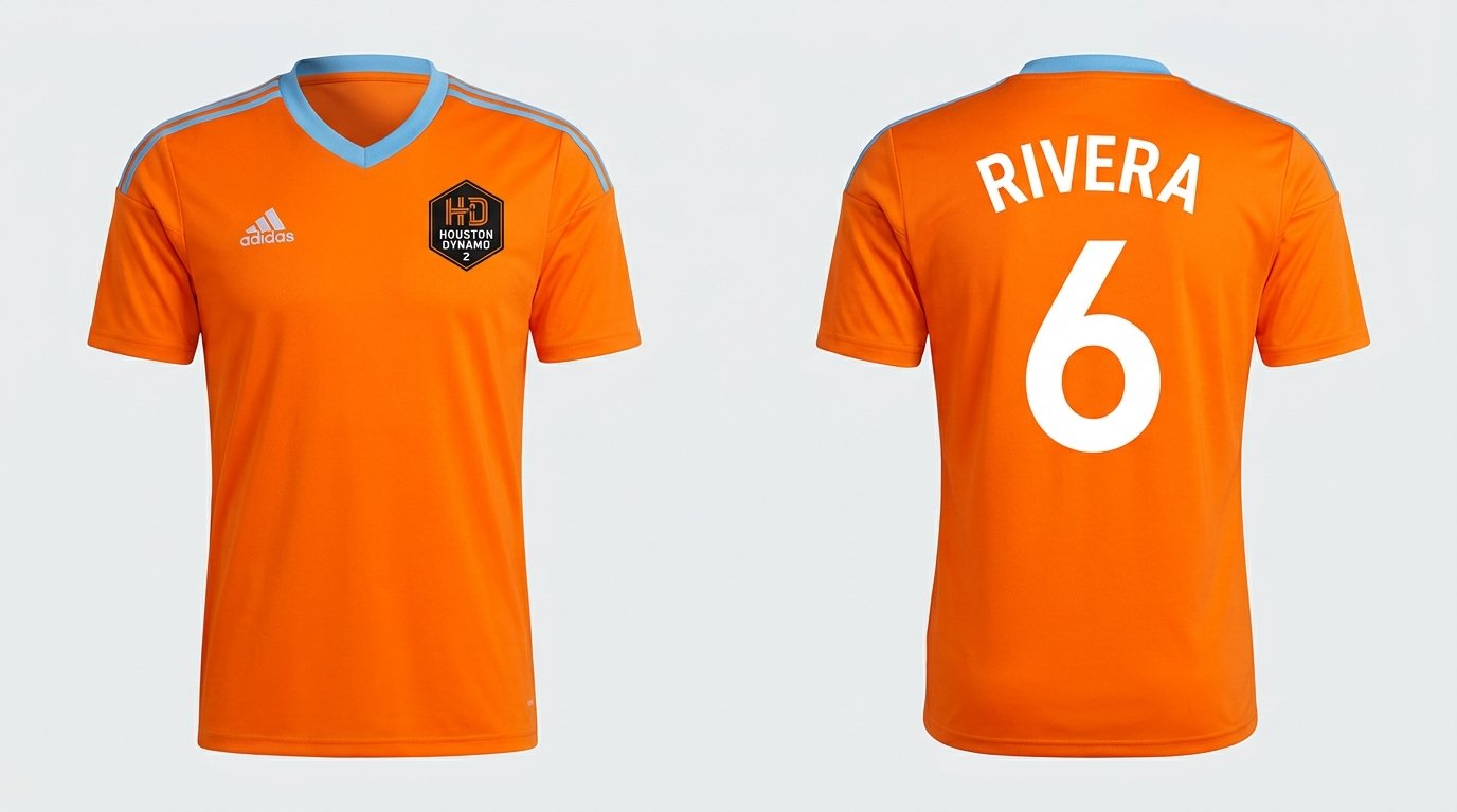 Orange Houston Dynamo 2 style soccer jersey number 6 - front and back view