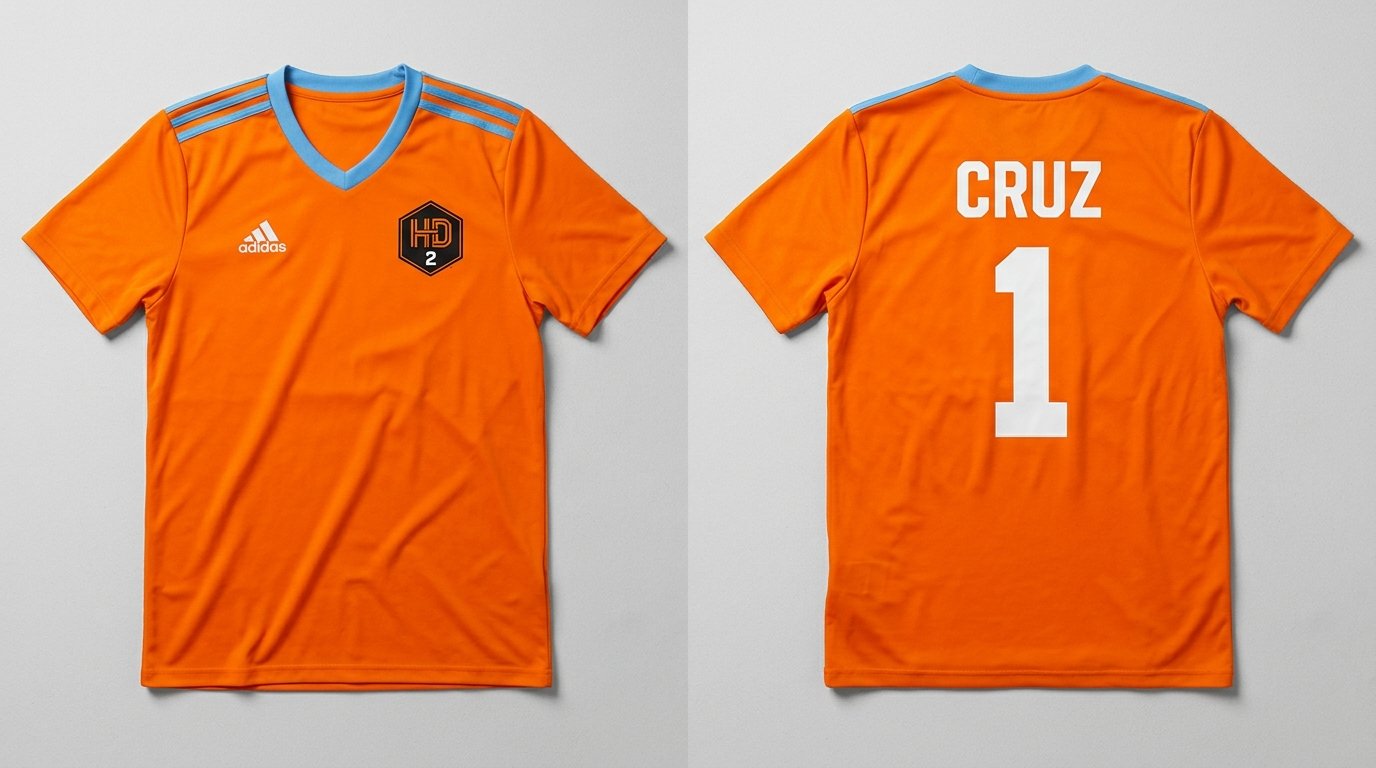 Orange Houston Dynamo 2 style soccer jersey number 1 - front and back view