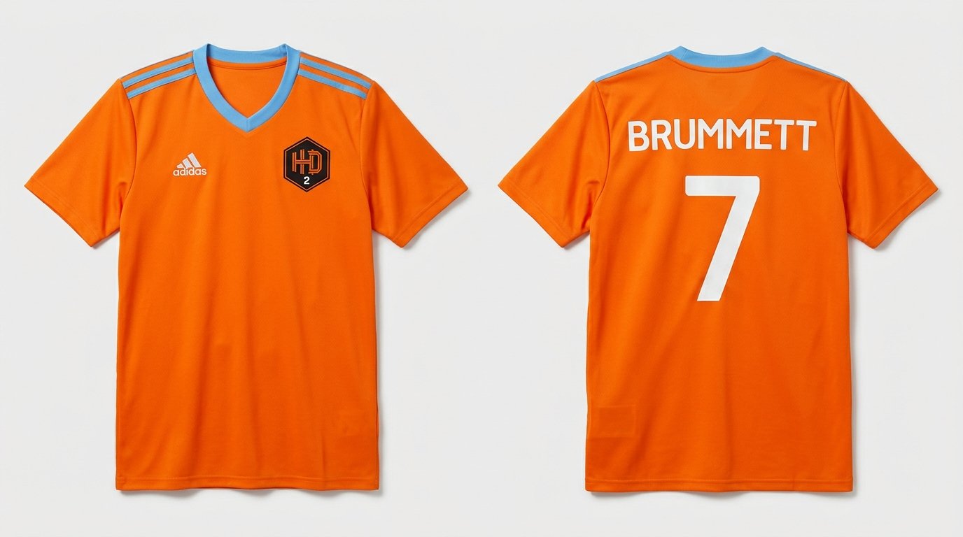 Orange Houston Dynamo 2 style soccer jersey number 7 - front and back view