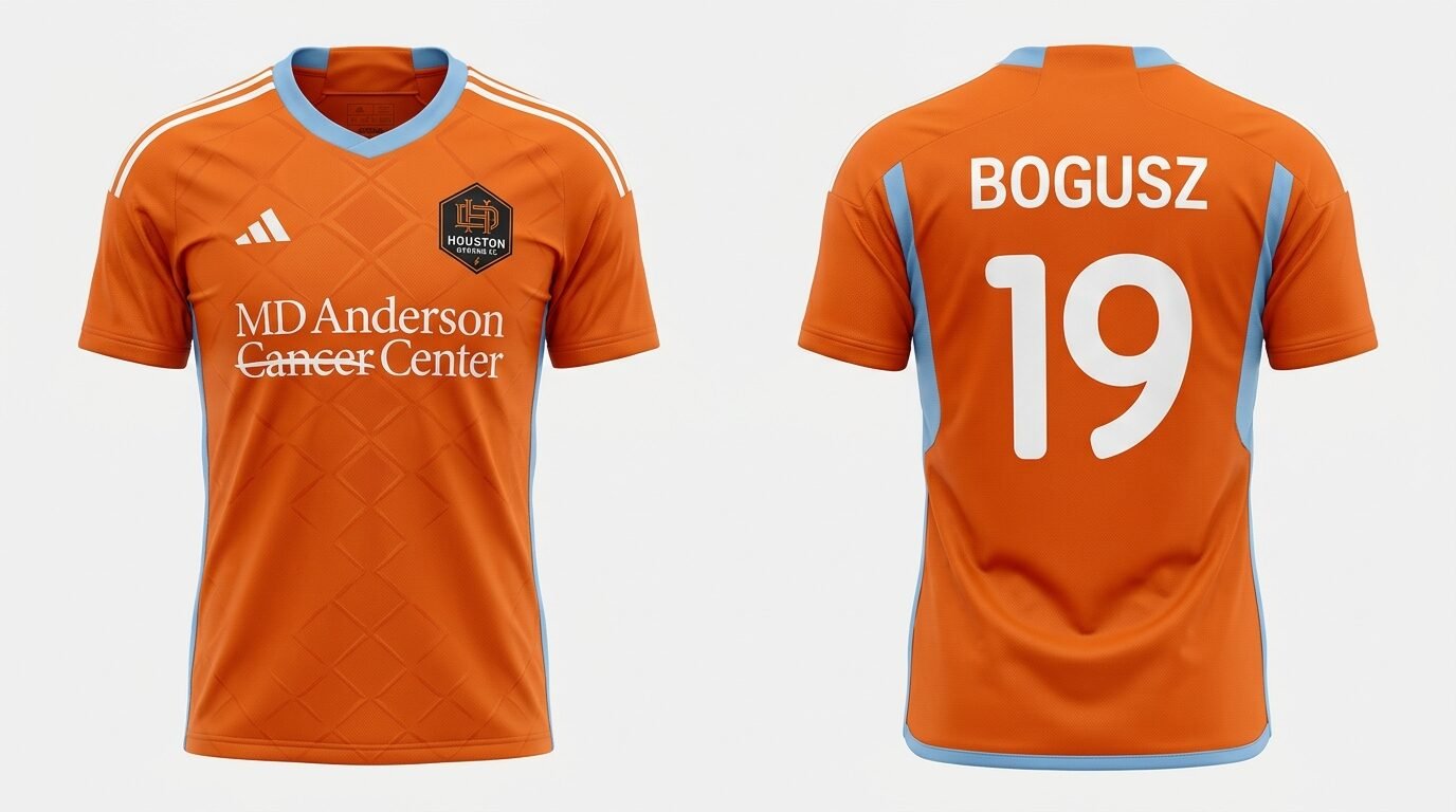 Orange Houston Dynamo style soccer jersey number 19 - front and back view