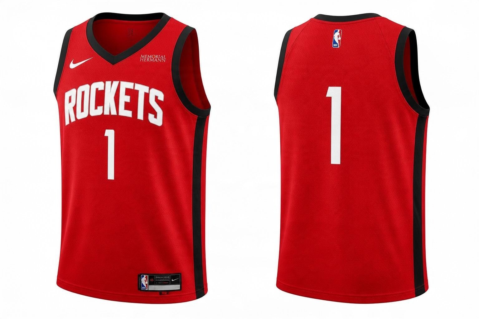 Red Houston Rockets basketball jersey number 1 – front and back view