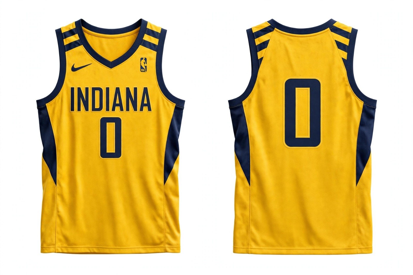 Yellow Indiana Pacers basketball jersey number 0 – front and back view