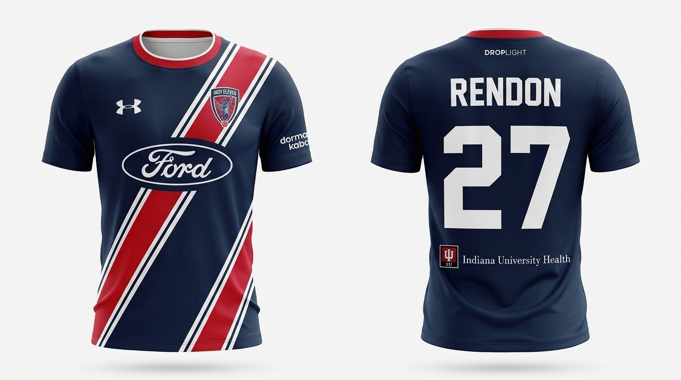 navy checkerboard Indy Eleven style soccer jersey number 27 - front and back view