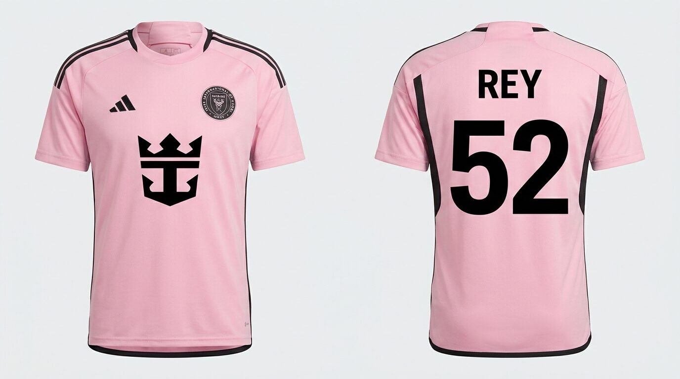 Pink Inter Miami CF II style soccer jersey number 52 - front and back view