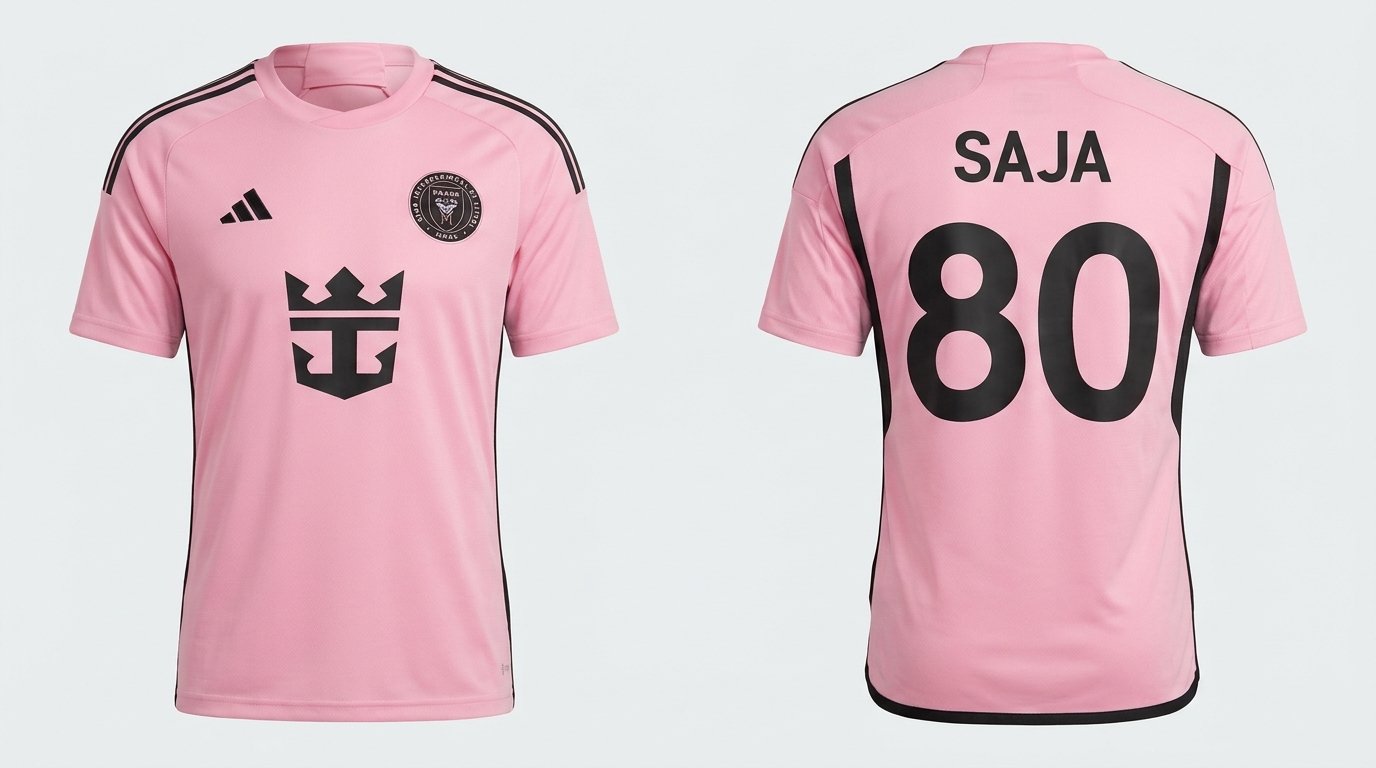 Pink Inter Miami CF II style soccer jersey number 80 - front and back view