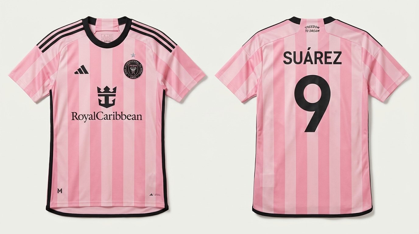 Pink Inter Miami style soccer jersey number 9 - front and back view