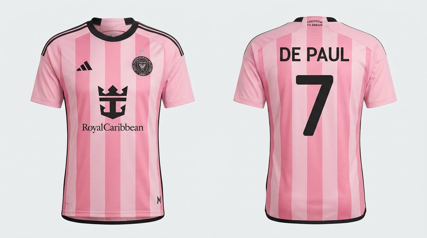 Pink Inter Miami style soccer jersey number 7 - front and back view