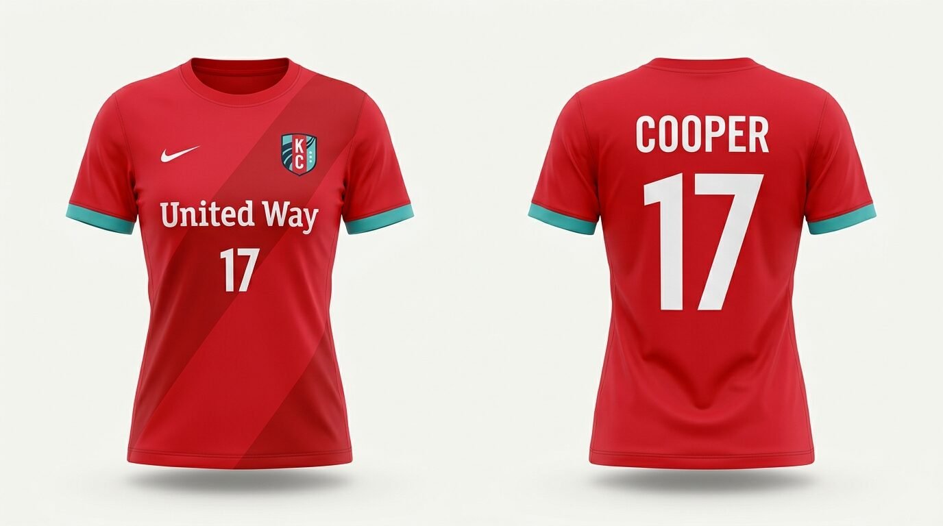 Red Kansas City Current style soccer jersey number 17 - front and back view