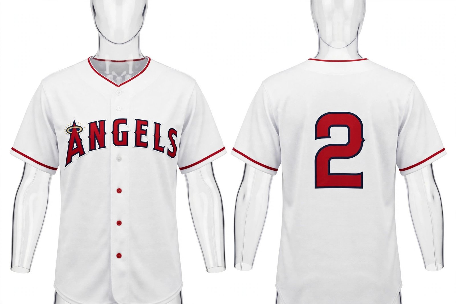 White Los Angeles Angels style home baseball jersey number 2 - front and back view