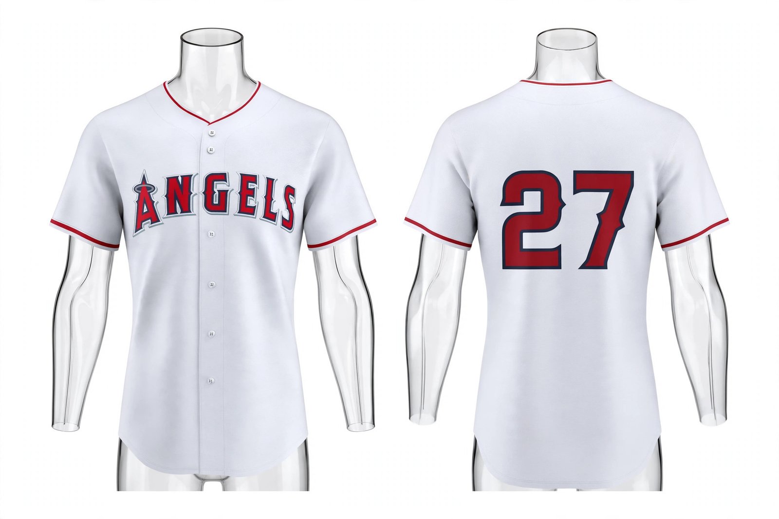 White Los Angeles Angels style home baseball jersey number 27 - front and back view