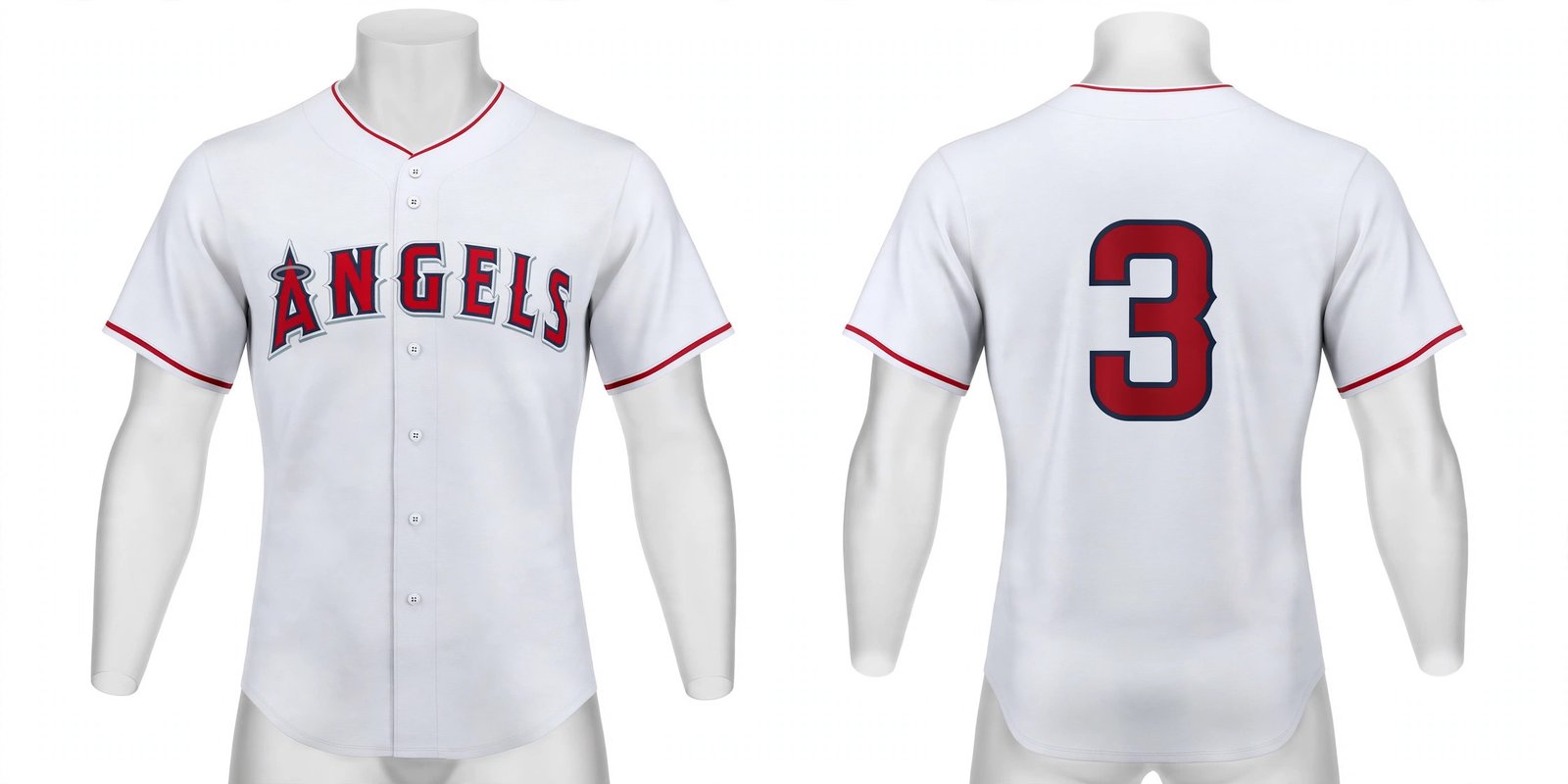 White Los Angeles Angels style home baseball jersey number 3 - front and back view