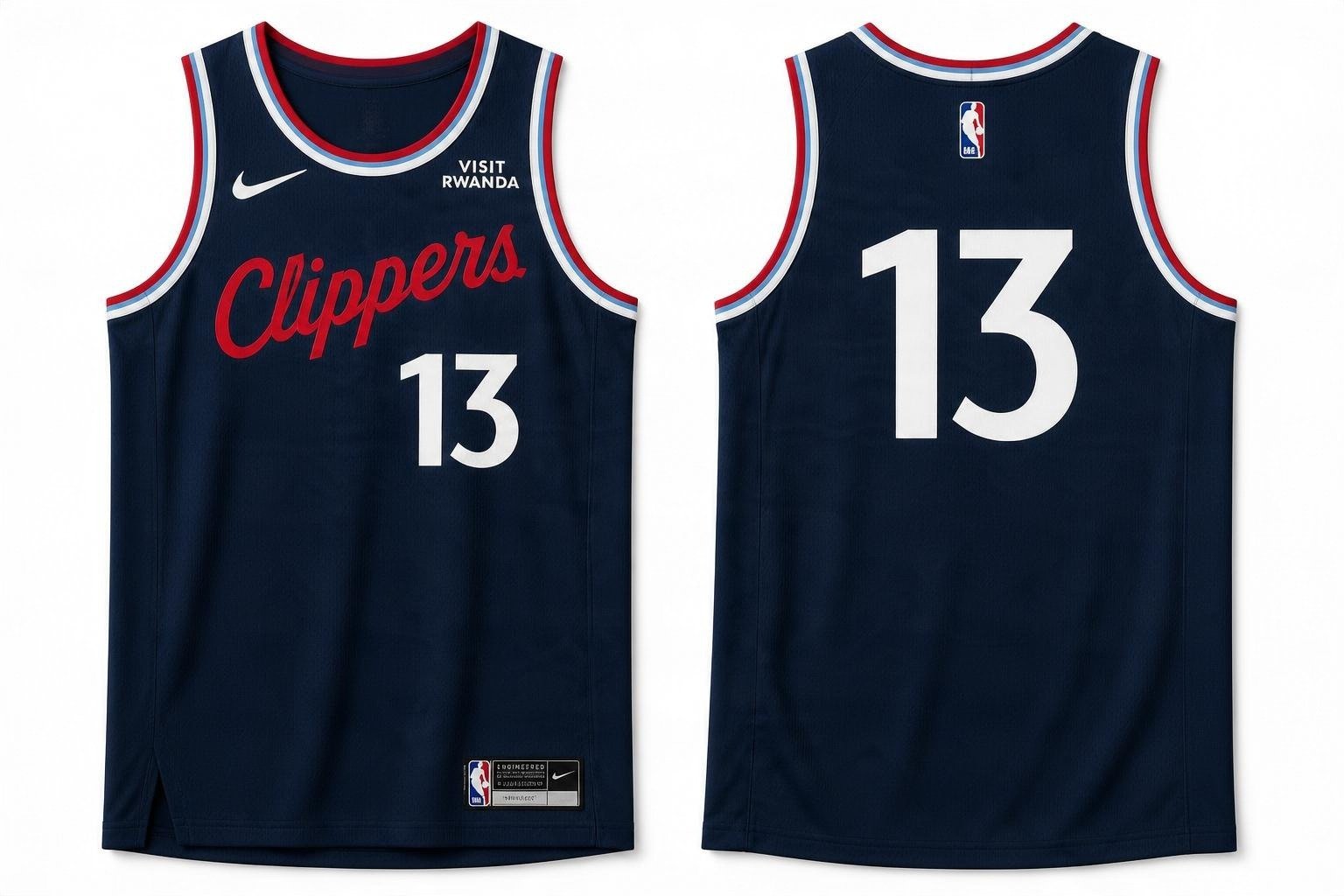 Navy LA Clippers basketball jersey number 13 – front and back view