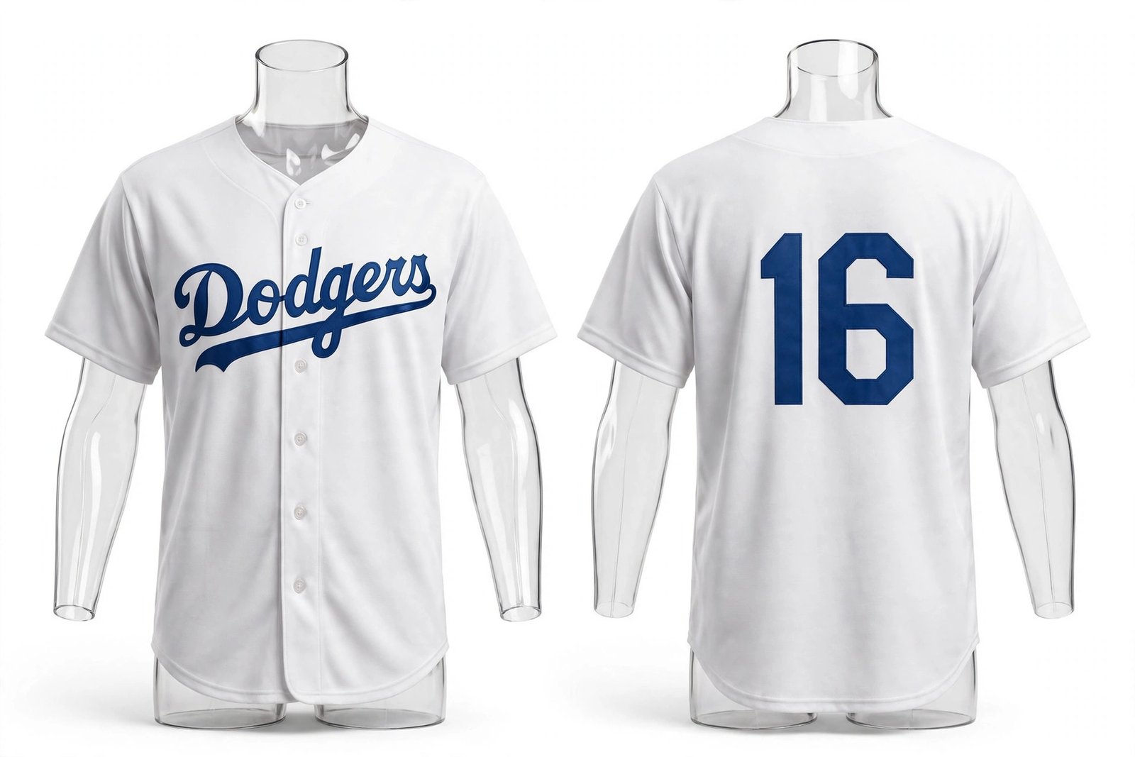 White Los Angeles Dodgers style home baseball jersey number 16 - front and back view