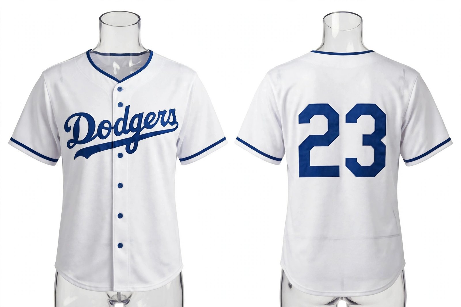 White Los Angeles Dodgers style home baseball jersey number 23 - front and back view