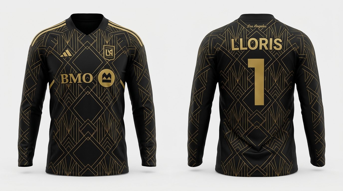 Black and gold Los Angeles FC style soccer jersey number 1 - front and back view