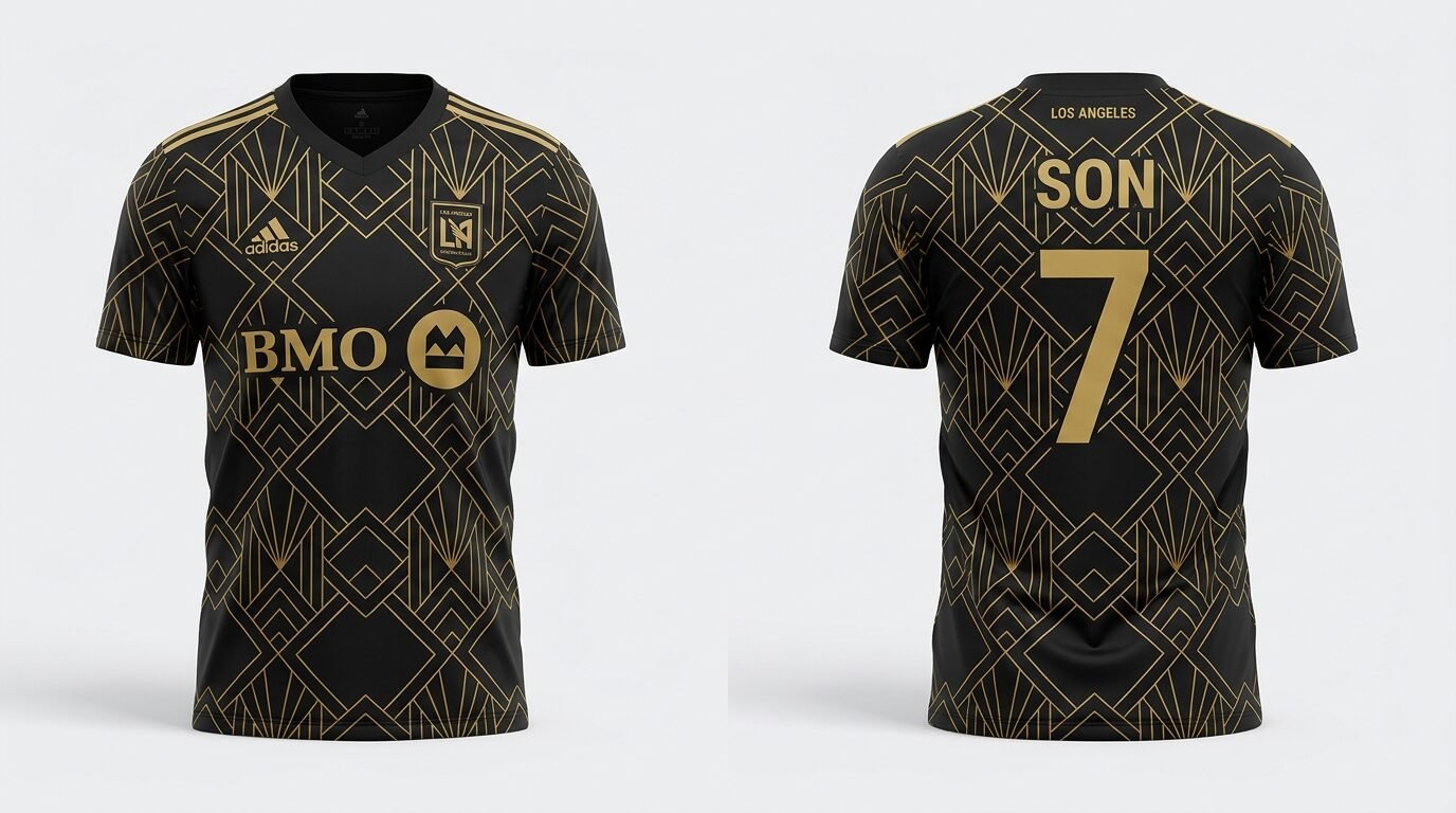 Black and gold Los Angeles FC style soccer jersey number 7 - front and back view