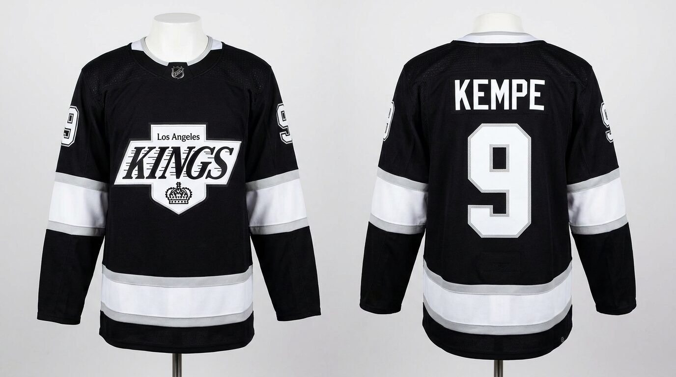 Black Los Angeles Kings style hockey jersey number 9 - front and back view